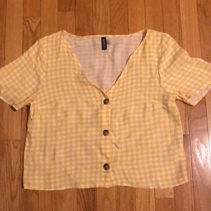 H&M-Divided Yellow Gingham Button Up Crop Top